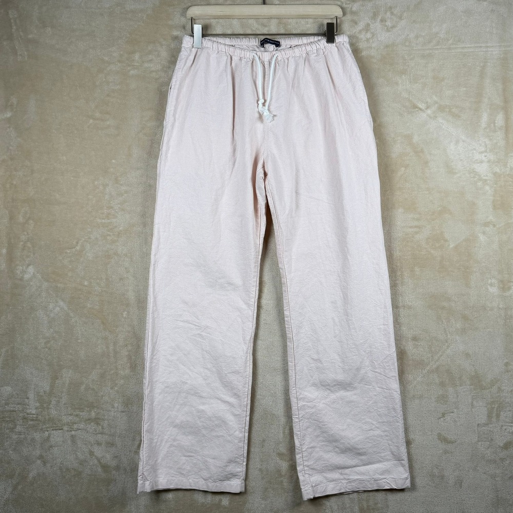Brandy Melville Women Size M/L Pink Striped Seersucker Drawstring Pants Cotton